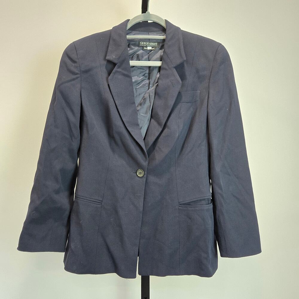 Giorgio Armani Blazer Jacket New Wool Single Button Long Line Black Women's 40‎